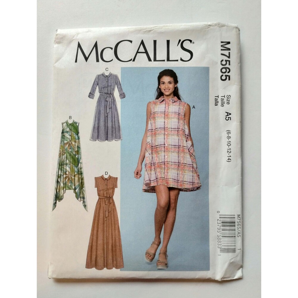 M7565 McCalls Sewing Pattern Misses Dresses Belt Various Dress & Sleeve Length